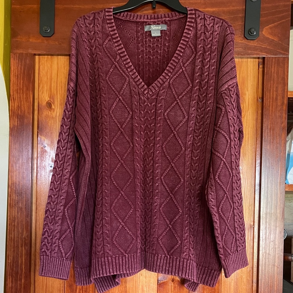 Avenue Women's Burgundy V-Neck Sweater